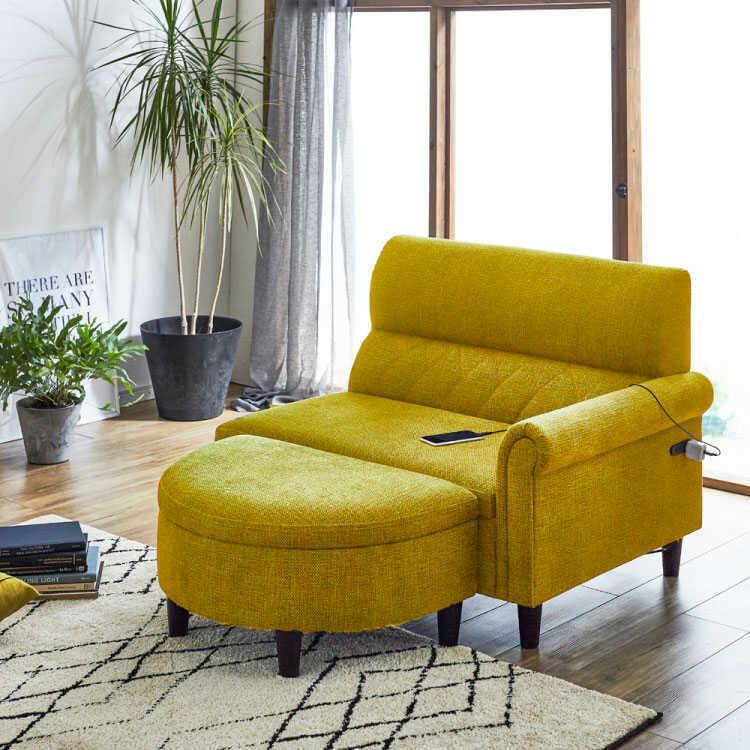 幅116cm／166cm・座面下収納＆コンセント付・キズに強い特殊な布製・多