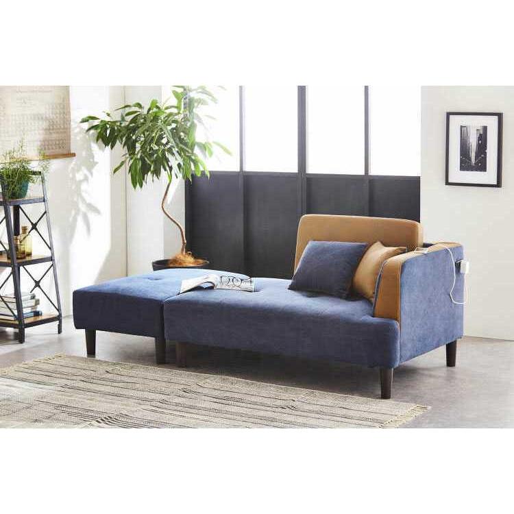 カウチソファー 幅130cm 190cm ワイドスツール付 かわいい 帆布 ネイビー 電源コンセント付 |  | 12