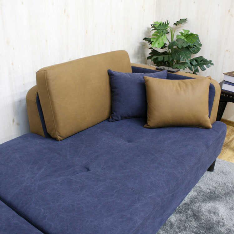 カウチソファー 幅130cm 190cm ワイドスツール付 かわいい 帆布 ネイビー 電源コンセント付 |  | 02