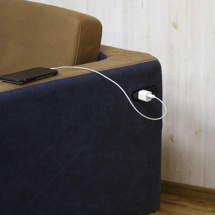 カウチソファー 幅130cm 190cm ワイドスツール付 かわいい 帆布 ネイビー 電源コンセント付 |  | 07