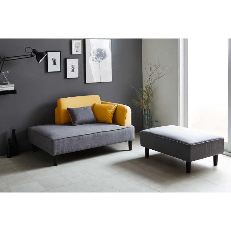 カウチソファー 幅130cm 190cm ワイドスツール付 布張り カジュアル