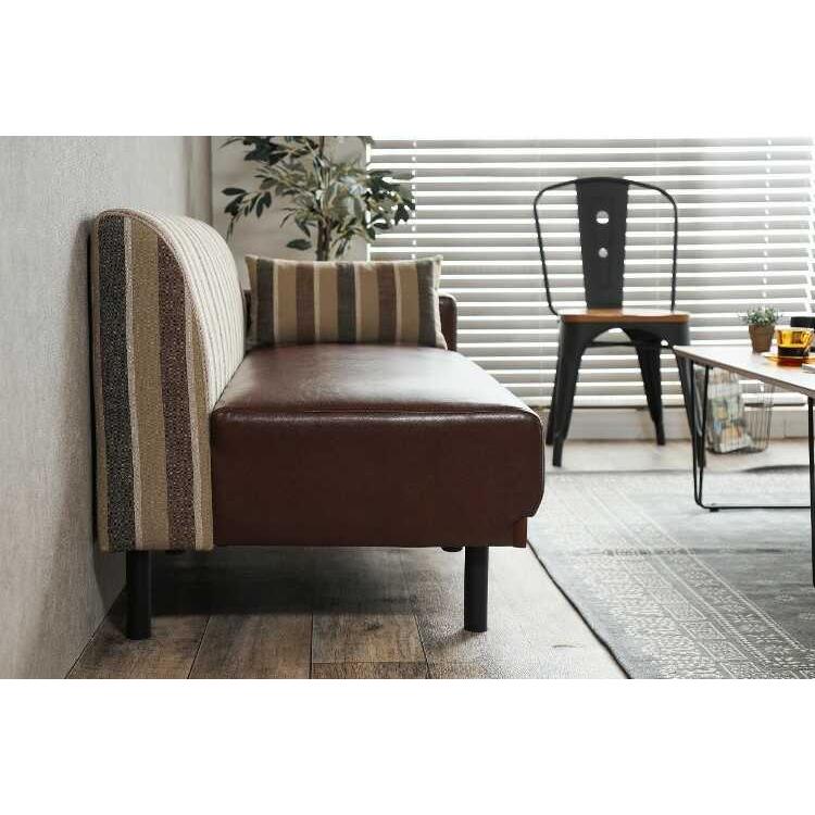 ソファ ソファー 2人掛け 片肘 おしゃれ レトロ ストライプ 合皮