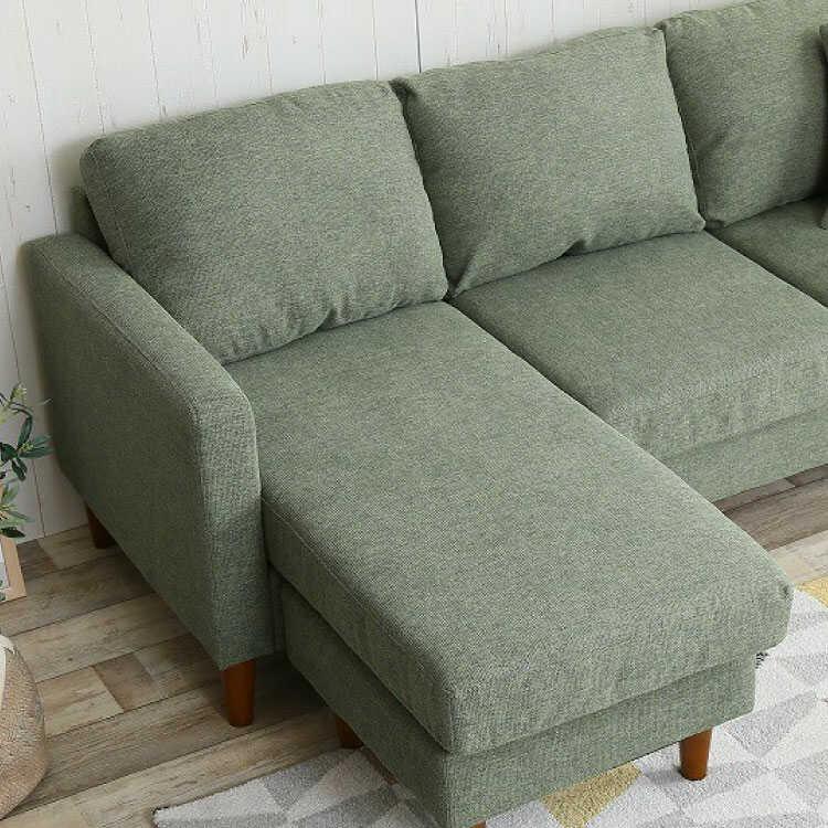 シンプル ローソファー 【コーナー付き 3人掛け グリーン】 座面高5cm シンプル ローソファー 〔コーナー付き 3人掛け 同色2セット
