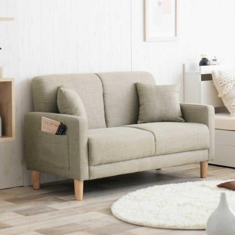 ソファ ソファー 二人掛け 布製 おしゃれ ベージュ 収納 サイド