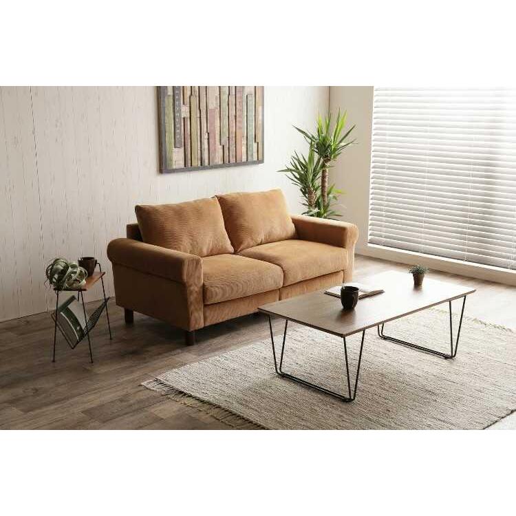 ソファー 幅156cm コーデュロイ 2人掛け 肘掛け付 キャメル色