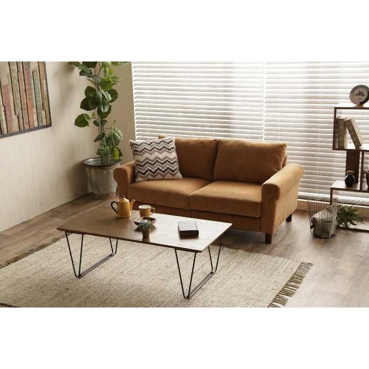 ソファー 幅156cm コーデュロイ 2人掛け 肘掛け付 キャメル色