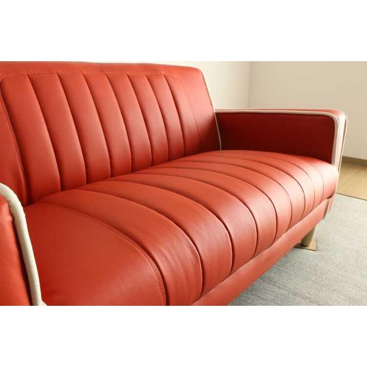 ソファー 2人掛けソファ レザー 赤 合皮 お洒落 アメリカン