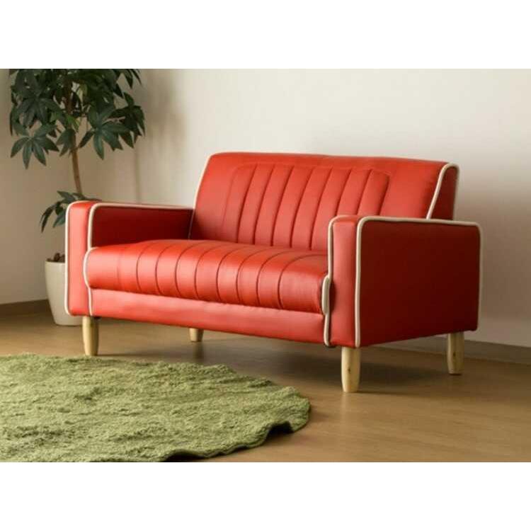 ソファー 2人掛けソファ レザー 赤 合皮 お洒落 アメリカン