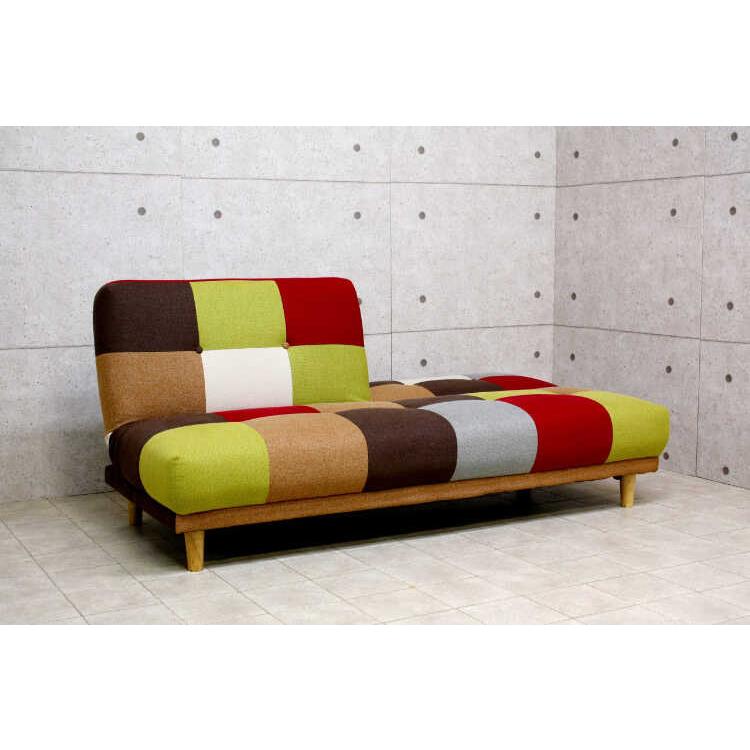 ソファ ソファーベッド おしゃれ 北欧 3人掛け パッチワーク カラフル 幅180 リクライニング ローソファ リビング 一人暮らし 子供部屋 ボタン |  | 03