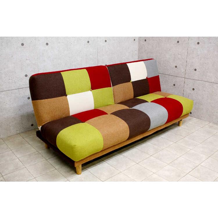 ソファ ソファーベッド おしゃれ 北欧 3人掛け パッチワーク カラフル 幅180 リクライニング ローソファ リビング 一人暮らし 子供部屋 ボタン |  | 05