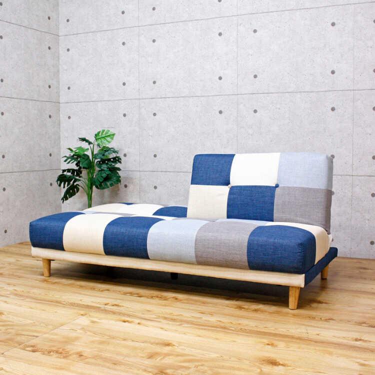 ソファーベッド ソファ お洒落 北欧 パッチワーク ソファー ローソファ 幅180 3人掛け 肘なし リクライニング ブルー 青 かっこいい 子供部屋 |  | 03