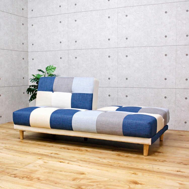 ソファーベッド ソファ お洒落 北欧 パッチワーク ソファー ローソファ 幅180 3人掛け 肘なし リクライニング ブルー 青 かっこいい 子供部屋 |  | 04