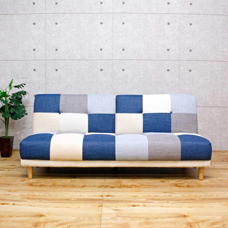 ソファーベッド ソファ お洒落 北欧 パッチワーク ソファー ローソファ 幅180 3人掛け 肘なし リクライニング ブルー 青 かっこいい 子供部屋 |  | 05