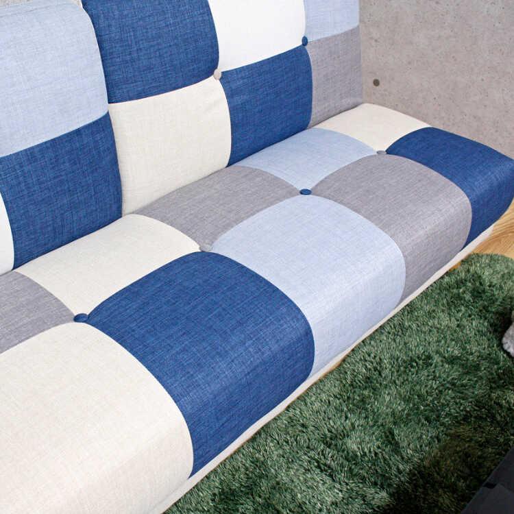 ソファーベッド ソファ お洒落 北欧 パッチワーク ソファー ローソファ 幅180 3人掛け 肘なし リクライニング ブルー 青 かっこいい 子供部屋 |  | 06