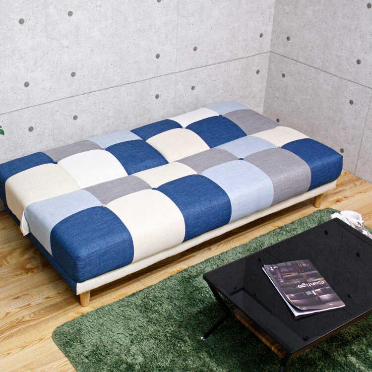 ソファーベッド ソファ お洒落 北欧 パッチワーク ソファー ローソファ 幅180 3人掛け 肘なし リクライニング ブルー 青 かっこいい 子供部屋 |  | 08