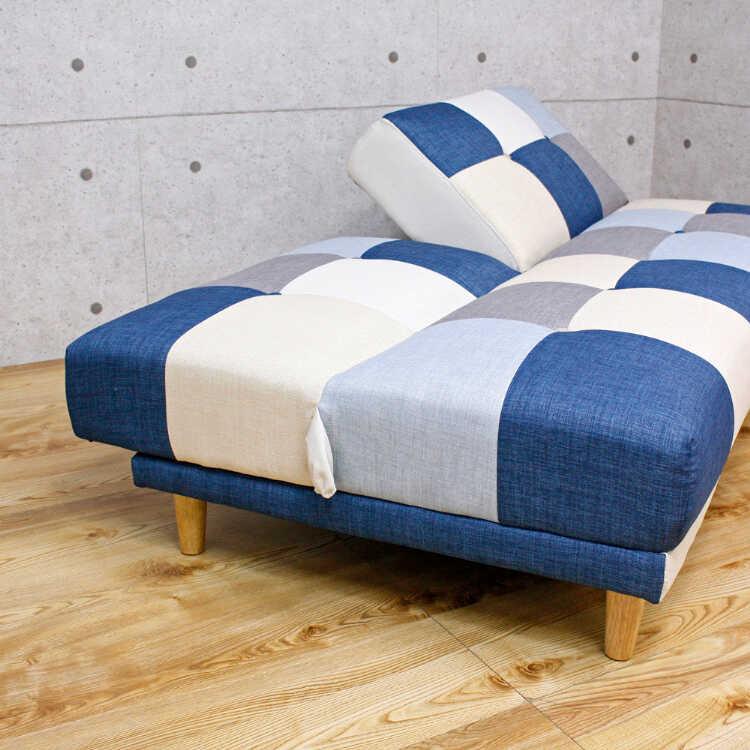 ソファーベッド ソファ お洒落 北欧 パッチワーク ソファー ローソファ 幅180 3人掛け 肘なし リクライニング ブルー 青 かっこいい 子供部屋 |  | 09