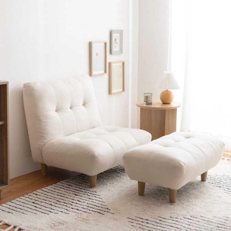 【つくね】アイボリー1人がけソファ+オットマン つくね様専用】アイボリー1人がけソファ+オットマン