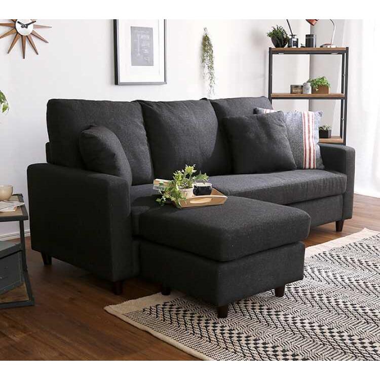 カウチソファー エル字 コーナー 黒 ブラック 布製 ファブリック レイアウト可能 三人用 幅176 大きめ シンプル モダン クール 北欧 おしゃれ |  | 01