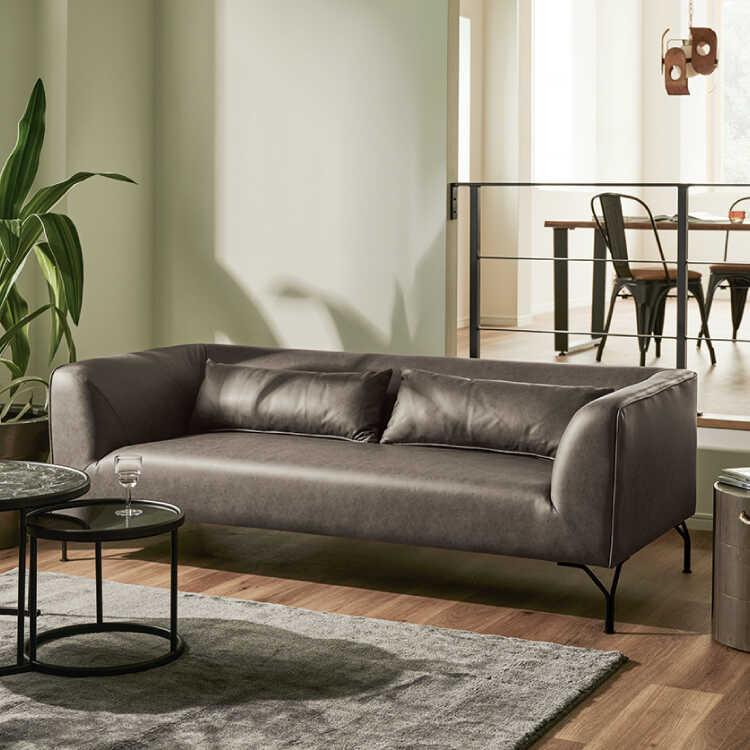 ソファー 三人掛け 3人用 幅189 グレー レザー風 布製 かっこいい