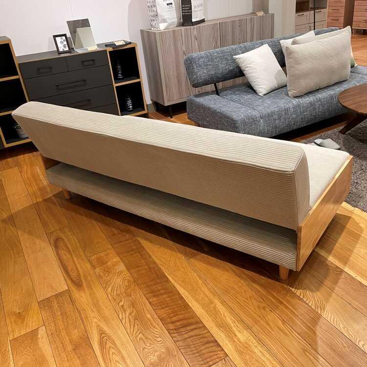 幅189cm・北欧風布製ソファーベッド ベージュ色 クッション2個付き ファブリック張り おしゃれ かわいい 天然木ラバーウッド製 シンプル 家具 インテリア |  | 11