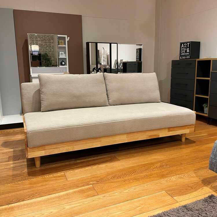 幅189cm・北欧風布製ソファーベッド ベージュ色 クッション2個付き ファブリック張り おしゃれ かわいい 天然木ラバーウッド製 シンプル 家具 インテリア |  | 13