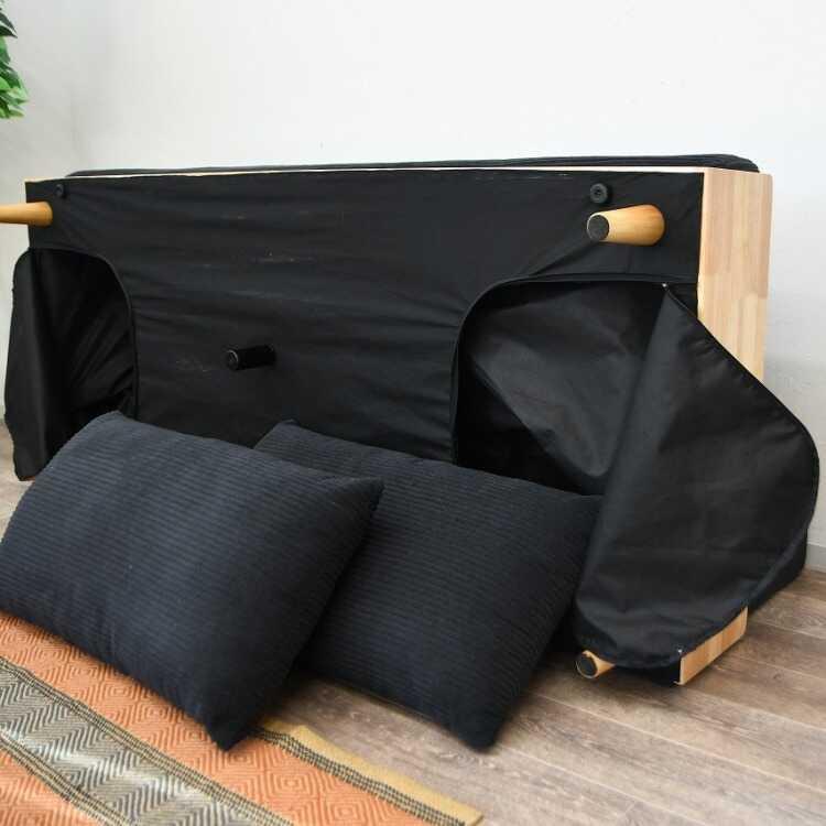 幅189cm・北欧風布製ソファーベッド ベージュ色 クッション2個付き ファブリック張り おしゃれ かわいい 天然木ラバーウッド製 シンプル 家具 インテリア |  | 14