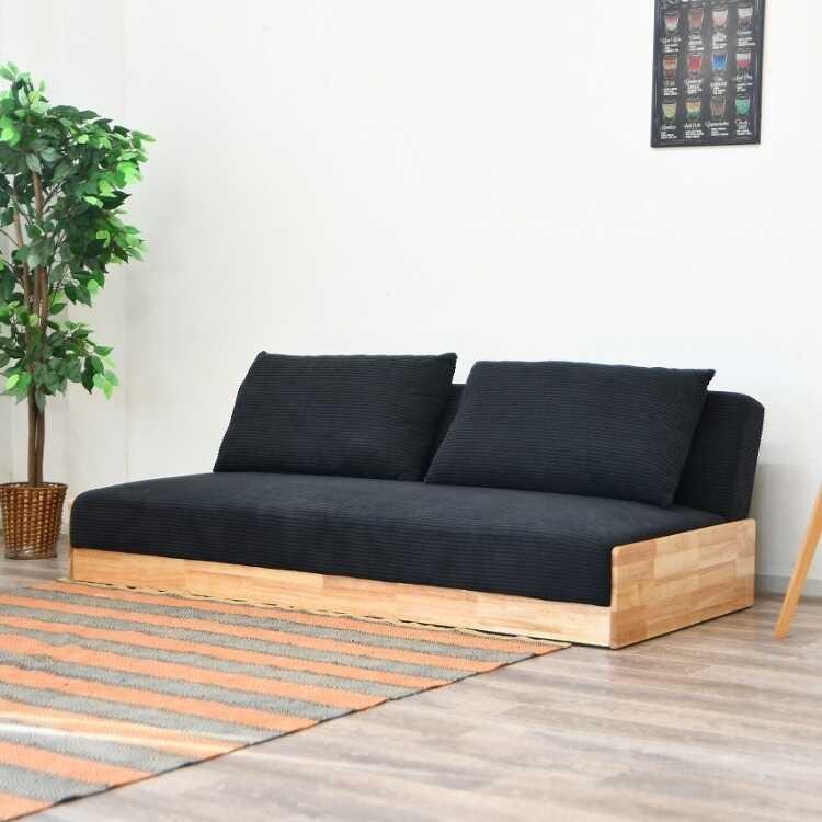 幅189cm・北欧風布製ソファーベッド ベージュ色 クッション2個付き ファブリック張り おしゃれ かわいい 天然木ラバーウッド製 シンプル 家具 インテリア |  | 16