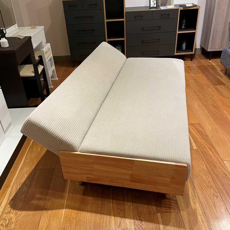 幅189cm・北欧風布製ソファーベッド ベージュ色 クッション2個付き ファブリック張り おしゃれ かわいい 天然木ラバーウッド製 シンプル 家具 インテリア |  | 04