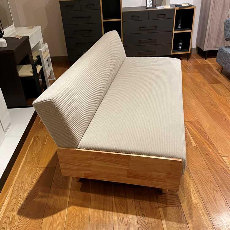 幅189cm・北欧風布製ソファーベッド ベージュ色 クッション2個付き ファブリック張り おしゃれ かわいい 天然木ラバーウッド製 シンプル 家具 インテリア |  | 05