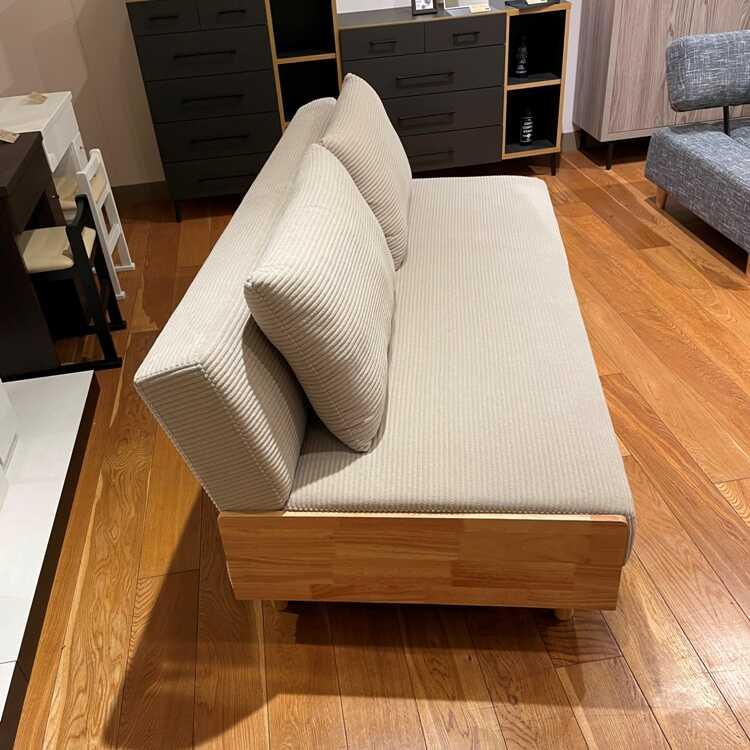 幅189cm・北欧風布製ソファーベッド ベージュ色 クッション2個付き ファブリック張り おしゃれ かわいい 天然木ラバーウッド製 シンプル 家具 インテリア |  | 06