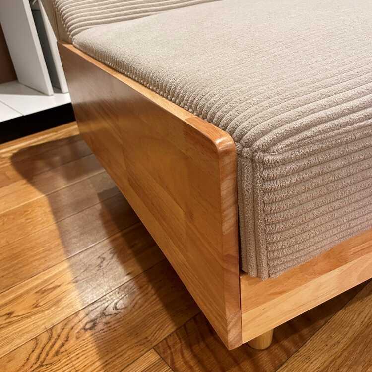 幅189cm・北欧風布製ソファーベッド ベージュ色 クッション2個付き ファブリック張り おしゃれ かわいい 天然木ラバーウッド製 シンプル 家具 インテリア |  | 08