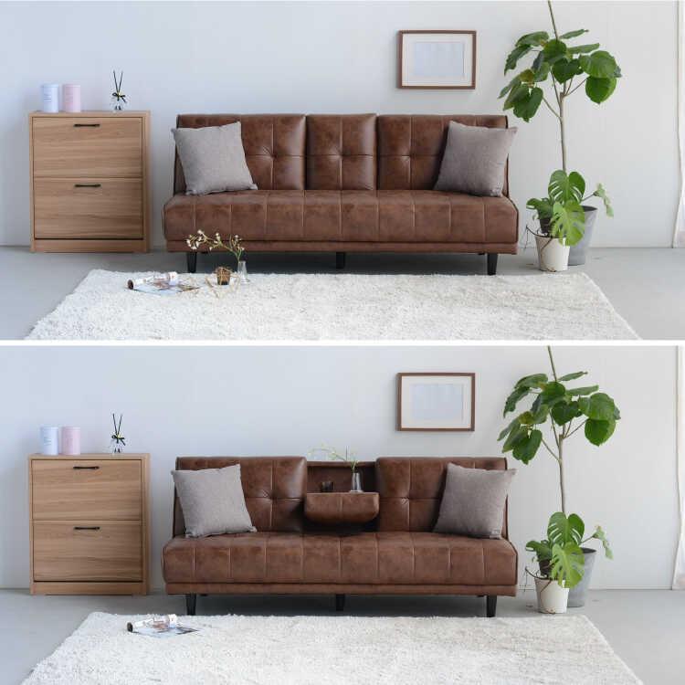 幅180cm・ミニテーブル付きソファーベッド シリコンフィル・ファブリックレザー張り Sバネ ウレタンフォーム 木  おしゃれ リクライニング ファニチャー 家具 |  | 01