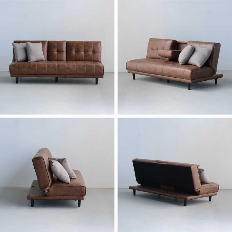 幅180cm・ミニテーブル付きソファーベッド シリコンフィル・ファブリックレザー張り Sバネ ウレタンフォーム 木  おしゃれ リクライニング ファニチャー 家具 |  | 04