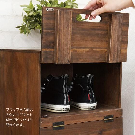 幅34.5cm・天然木杉製・フラップ扉シューズラック（完成品） |  | 03