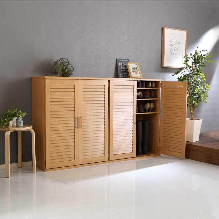 下駄箱 靴箱 シューズボックス 収納 玄関収納 大容量 ナチュラル スリム おしゃれ 幅75 2個セット ルーバー 扉 可動棚 北欧 棚 玄関 |  | 01