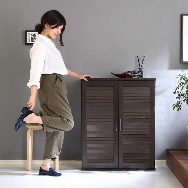 下駄箱 靴箱 シューズボックス 収納 玄関収納 大容量 ダークブラウン 北欧 モダン 幅75  ルーバー扉 おしゃれ 通気性 ロータイプ 低い 可動棚 |  | 11