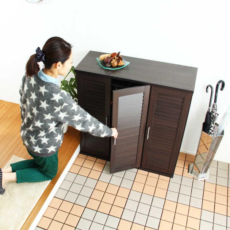 下駄箱 靴箱 シューズボックス 収納 玄関収納 大容量 ダークブラウン 幅90  ルーバー扉 おしゃれ 通気性 ロータイプ 低い 可動棚 シンプル |  | 06
