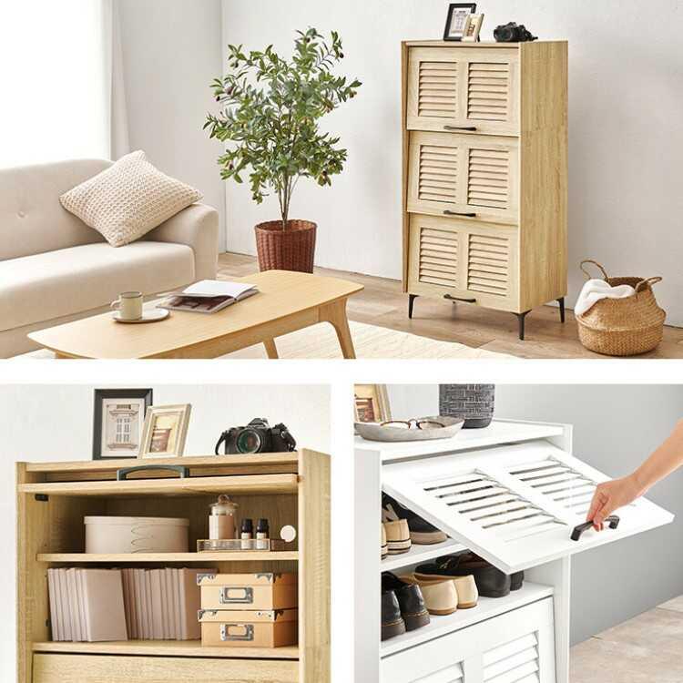 幅61cm・通気性の良いルーバー扉のシューズボックス 3段タイプ ブラウン色 シューズボックス シューズラック 玄関収納 おしゃれ シンプル 家具 ファニチャー |  | 16