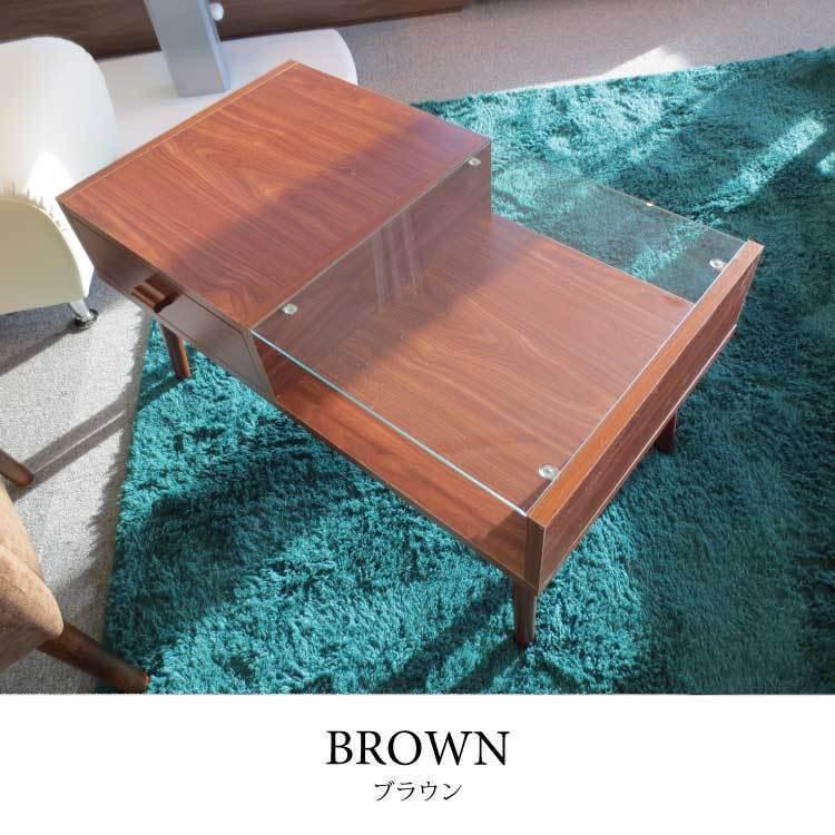 リビングテーブル　ガラス　ウッド調　収納付　棚　引き出し　ディスプレイ |  | 01