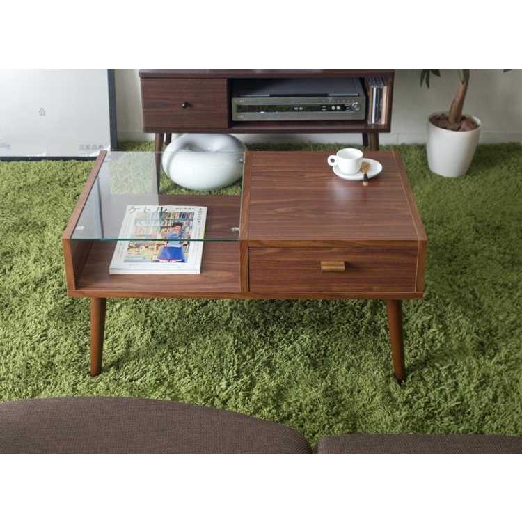 リビングテーブル　ガラス　ウッド調　収納付　棚　引き出し　ディスプレイ |  | 07
