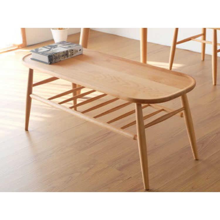 リビングテーブル ローテーブル 天然木製 幅100cm 棚付 収納付