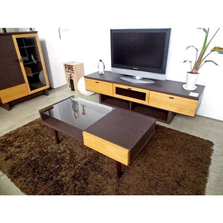 センターテーブル　リビングテーブル　幅100cm　引出し　収納付　ガラス　天然木製　日本製　完成品