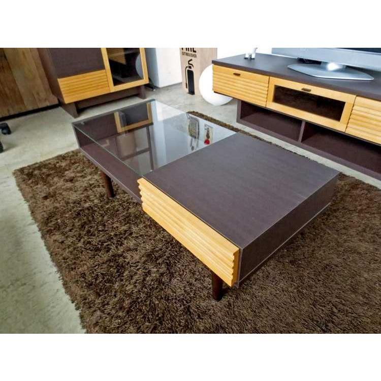 センターテーブル　リビングテーブル　幅100cm　引出し　収納付　ガラス　天然木製　日本製　完成品