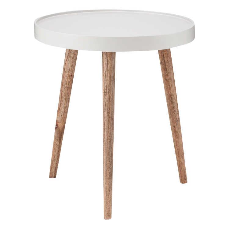 幅45cm・白ホワイト円形リビングテーブル（天然木ミンディ） |  | 01