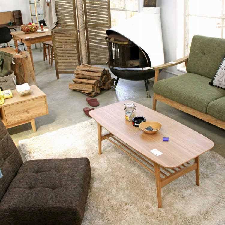 幅105cm・天然木アッシュ製リビングテーブル（棚板付き／ナチュラル） |  | 10