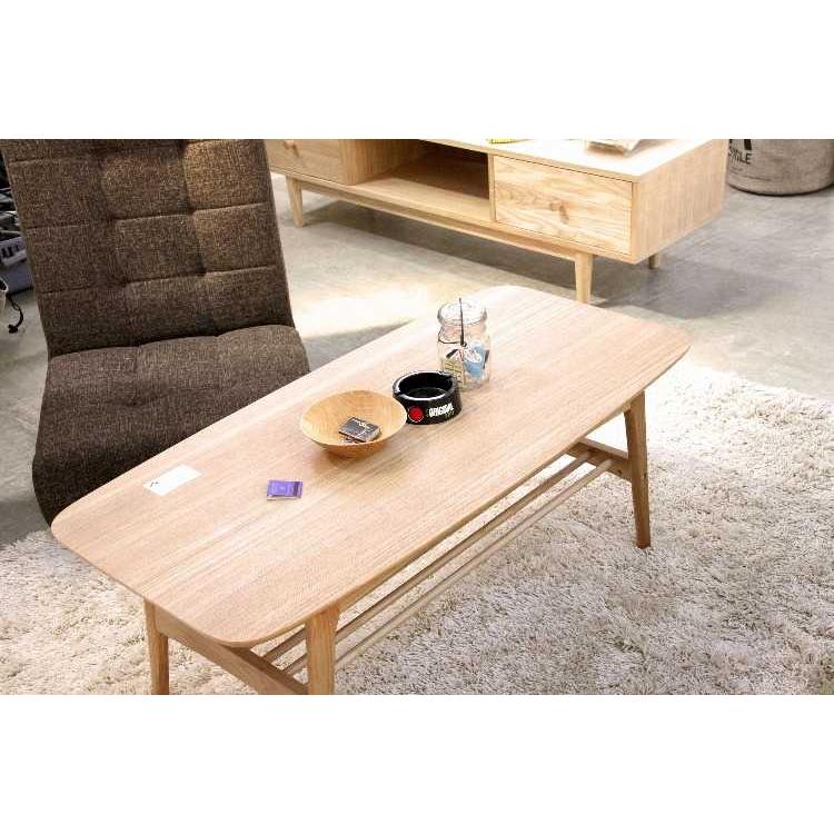 幅105cm・天然木アッシュ製リビングテーブル（棚板付き／ナチュラル） |  | 02