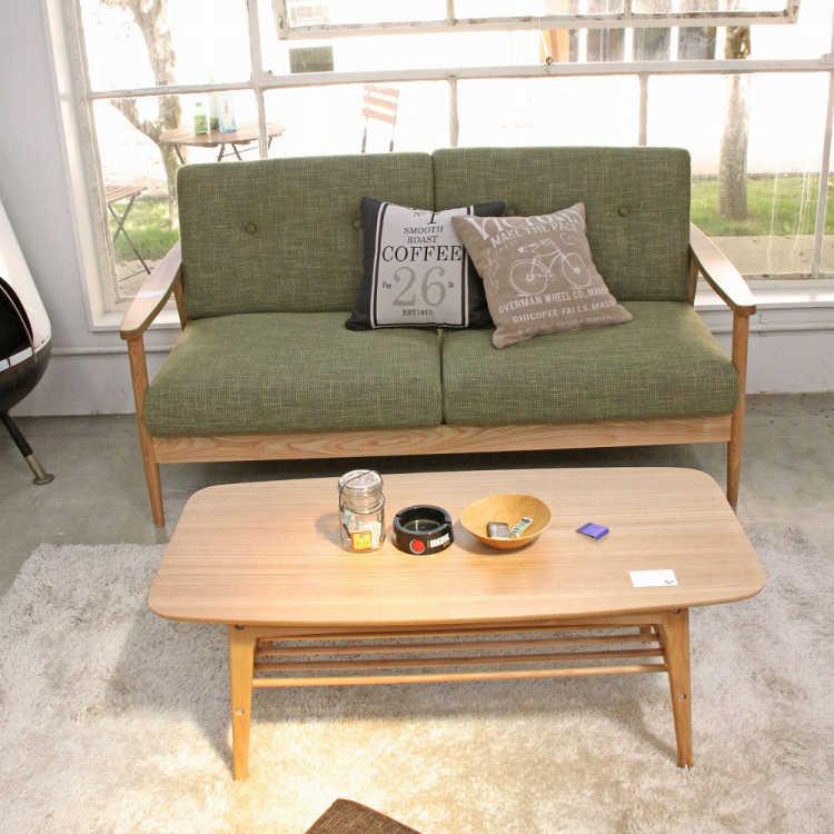 幅105cm・天然木アッシュ製リビングテーブル（棚板付き／ナチュラル） |  | 07