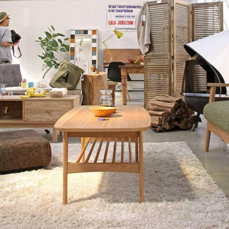 幅105cm・天然木アッシュ製リビングテーブル（棚板付き／ナチュラル） |  | 08