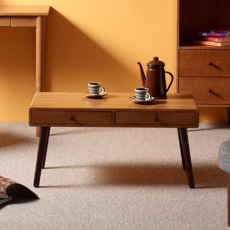 リビングテーブル 幅80cm 天然木製 ラバーウッド製 引き出し 収納付 完成品 ブラウン 北欧 和モダン |  | 04