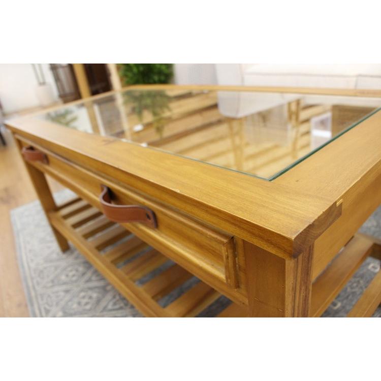 幅90cm・天然木アカシア製ディスプレイセンターテーブル（引出し収納付／完成品）_3